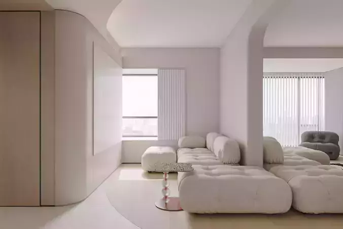 Warm modern living room 3D model 2