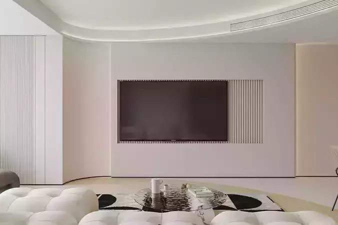 Warm modern living room 3D model 5