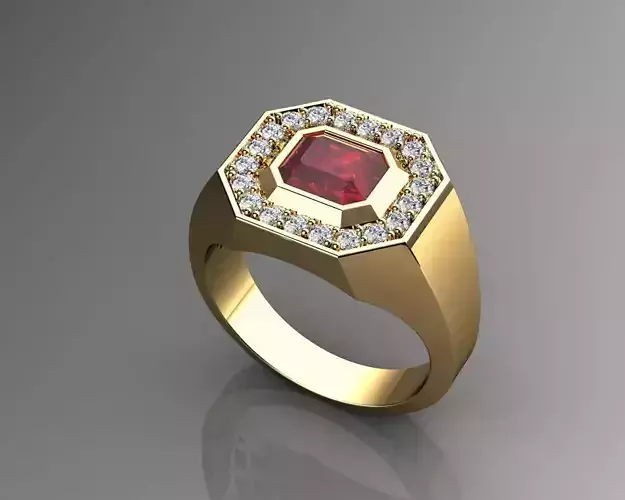 Pave Mens Ring Diamond and Ruby