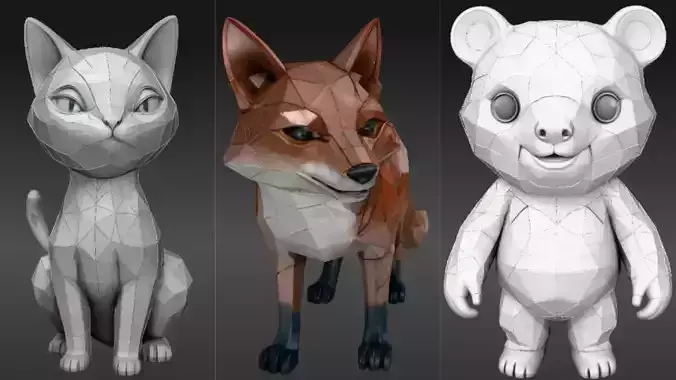 Cat Fox And Bear Three Model Animal Model 3D Print Ready