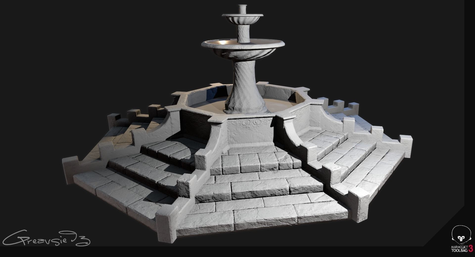 Low Poly PBR Stone Water Fountain Low-poly 3D model_1