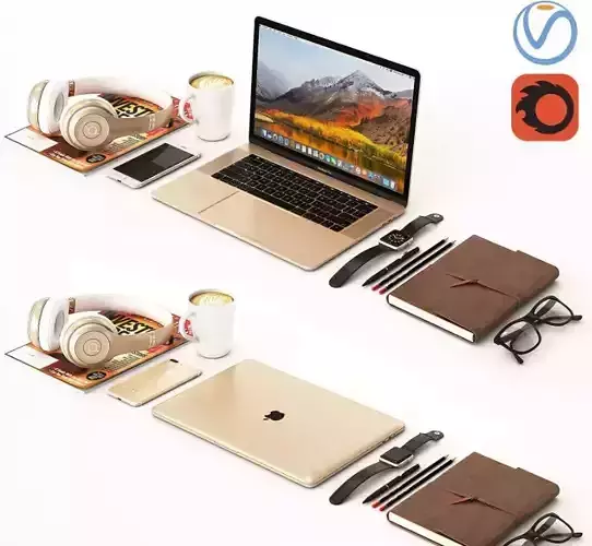 Workplace Gold MacBook 3D model