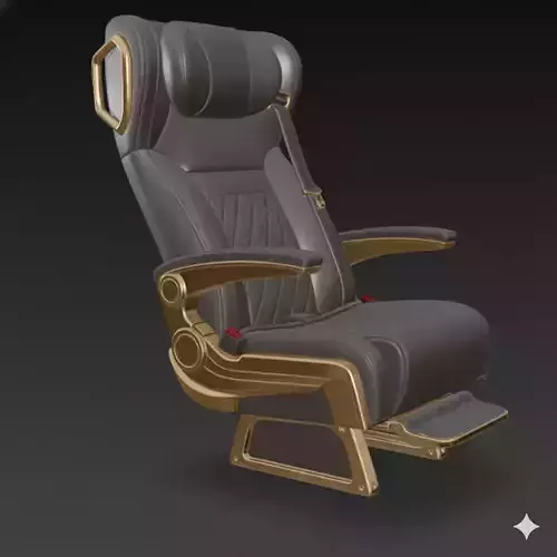 Luxury VIP Aircraft Seat Black Leather Gold 3D Model