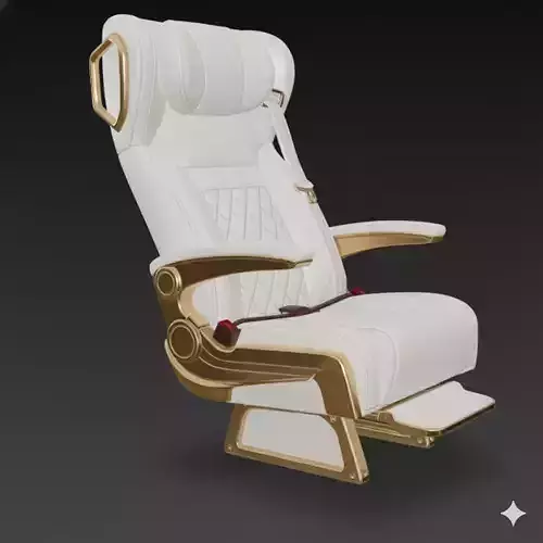 Luxury VIP Aircraft Seat White Leather Gold 3D Model