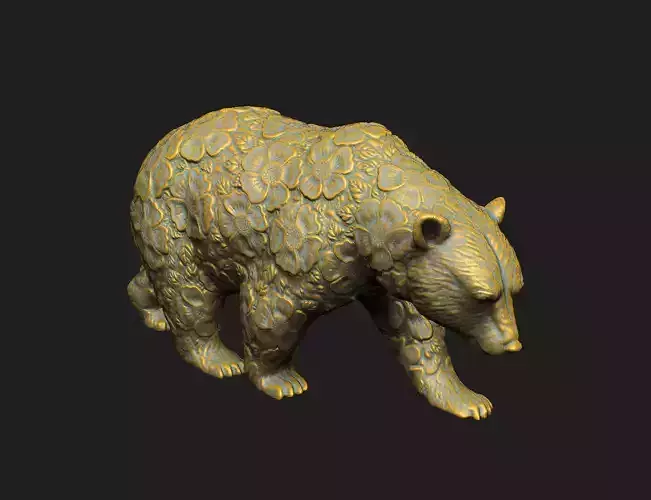 relief bear decor floral beast carving cnc laser  tabletop