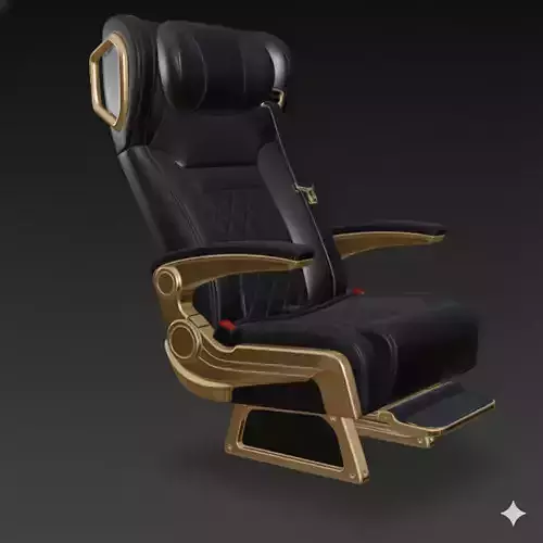 Luxury VIP Aircraft Seat Black Leather Gold 3D Model