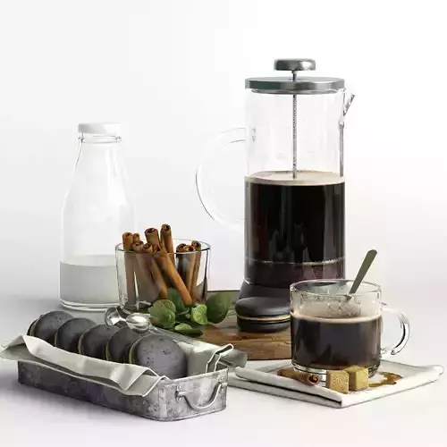 kitchen set 4 french press coffee maker 3D model