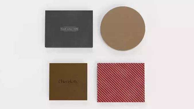4 Chocolate Boxes Collection - Plain Unbranded Packaging Set 3D model 2