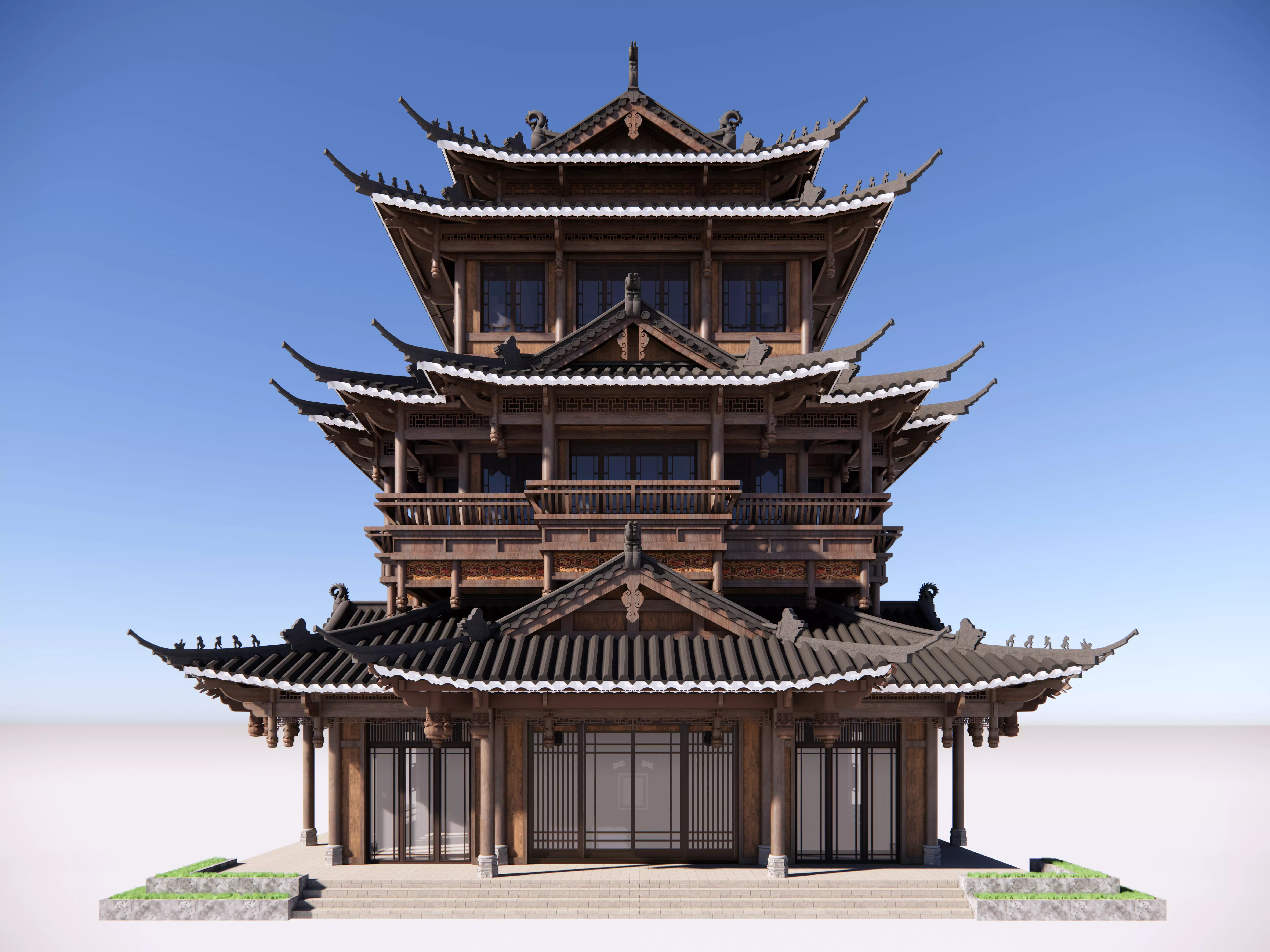 Traditional Chinese Wooden Pagoda Tower Low-poly 3D model