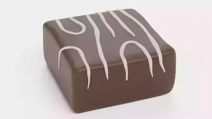 Chocolate Candy V1 - Milk Chocolate Cube with White Drizzle 3D model 4