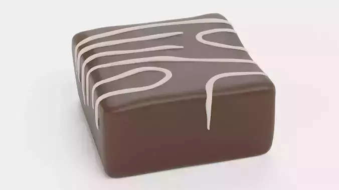 Chocolate Candy V1 - Milk Chocolate Cube with White Drizzle 3D model 5