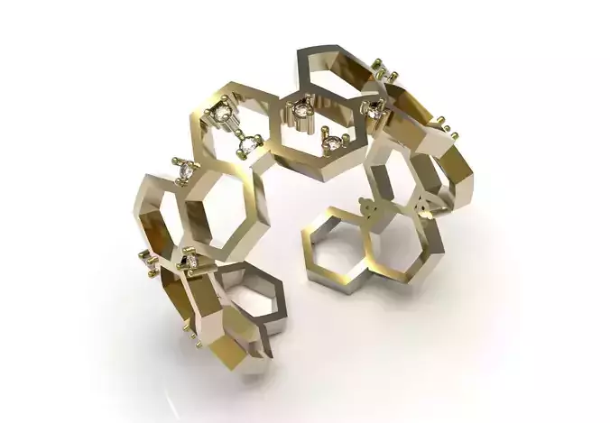 Golden bee Queen STL 3D printable Ring model jr00297