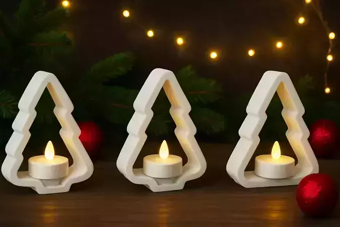 3D Printable Christmas Tree LED Candle Set of 3