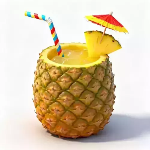 Tropical Pineapple Cocktail 3D Model Exotic Beverage Low-poly 3D model