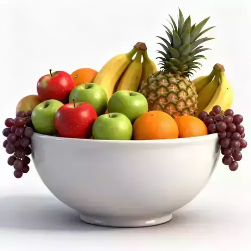 Overflowing Ceramic Fruit Bowl 3D Model Fresh Harvest