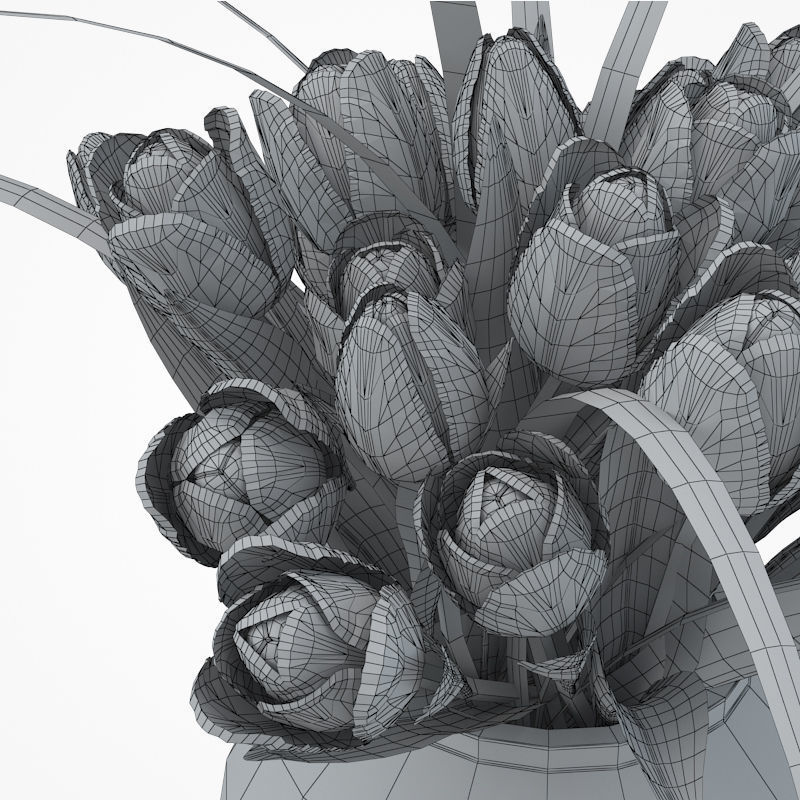 Tulips in glass vase 3D model_2