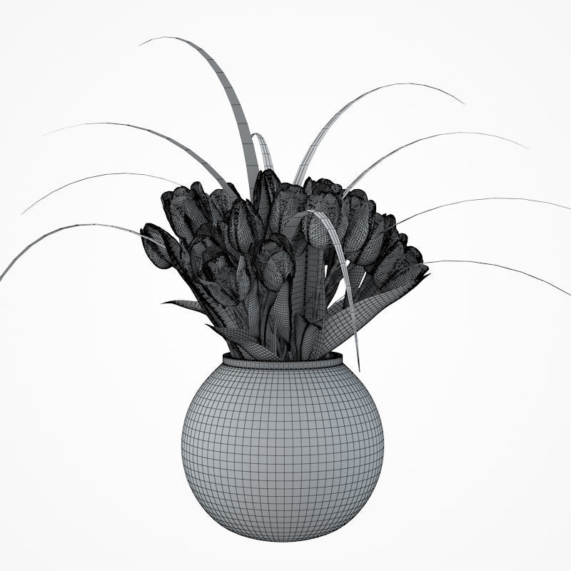 Tulips in glass vase 3D model_4