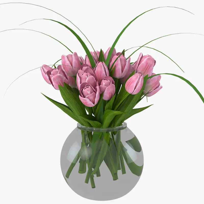 Tulips in glass vase 3D model_0