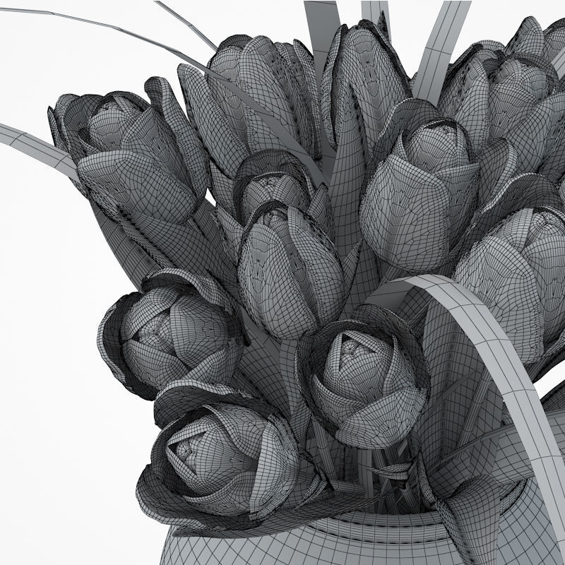 Tulips in glass vase 3D model_3