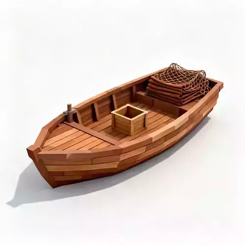 Stylized Wooden Fishing Boat 3D Model Low Poly Asset