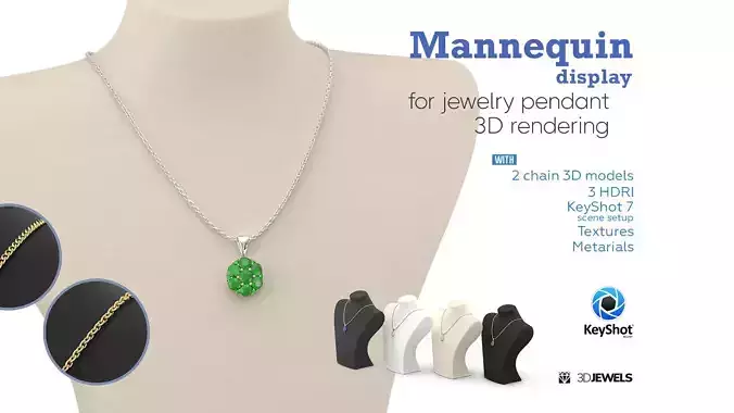 Mannequin Display with Chains for Jewelry KeyShot Rendering