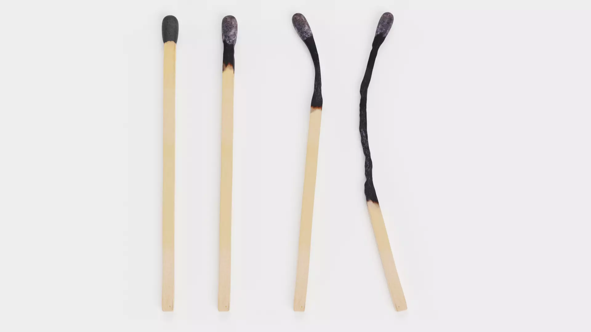 Safety Matches Set - 4 Realistic Stages of Burn 3D model