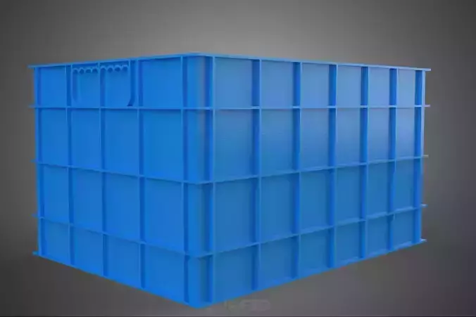 WATER FISH BLUE PLASTIC BOX CRATE CONTAINER STORAGE RACK TANK 3D model 5