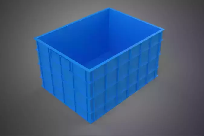 WATER FISH BLUE PLASTIC BOX CRATE CONTAINER STORAGE RACK TANK 3D model 2