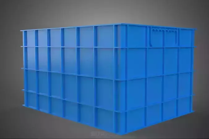 WATER FISH BLUE PLASTIC BOX CRATE CONTAINER STORAGE RACK TANK 3D model 7