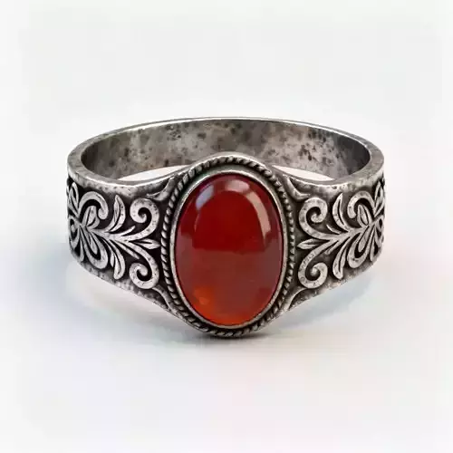 Antique Silver Carnelian Ring 3D Model Rustic Jewelry