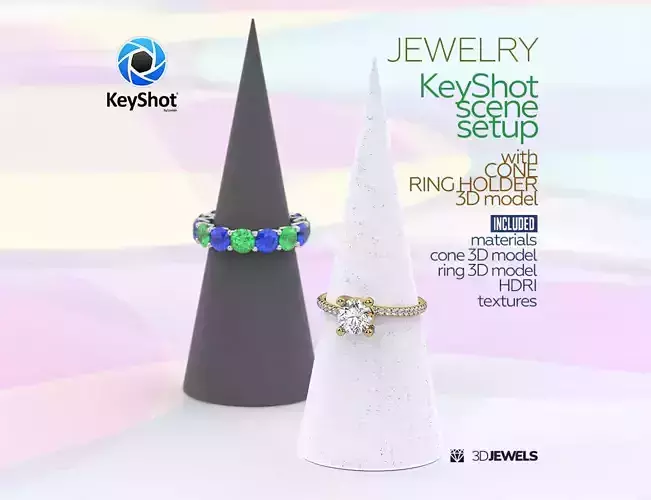 Jewelry Ring Holder 3D Model With KeyShot Render Scene Setup