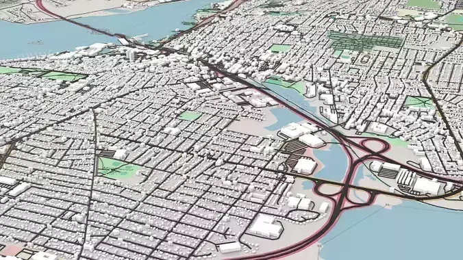 Cityscape Fall River Massachusetts United States 3D model 7