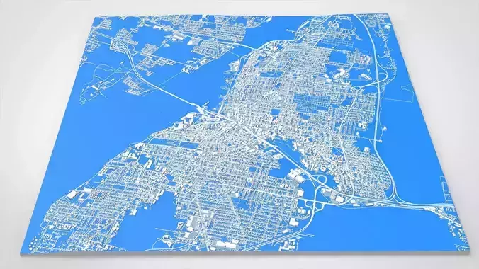 Cityscape Fall River Massachusetts United States 3D model 3