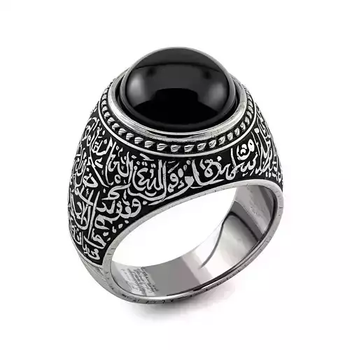 Ottoman Calligraphy Black Onyx Ring 3D Model Silver Signet