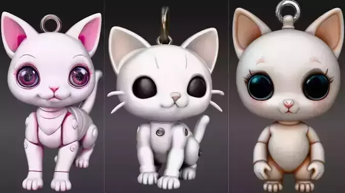 Articulated Cat Keychain Cat Three Model Pack 3D Print Model
