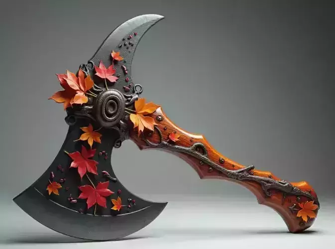 Fantasy Autumn-Themed Battle Axe
