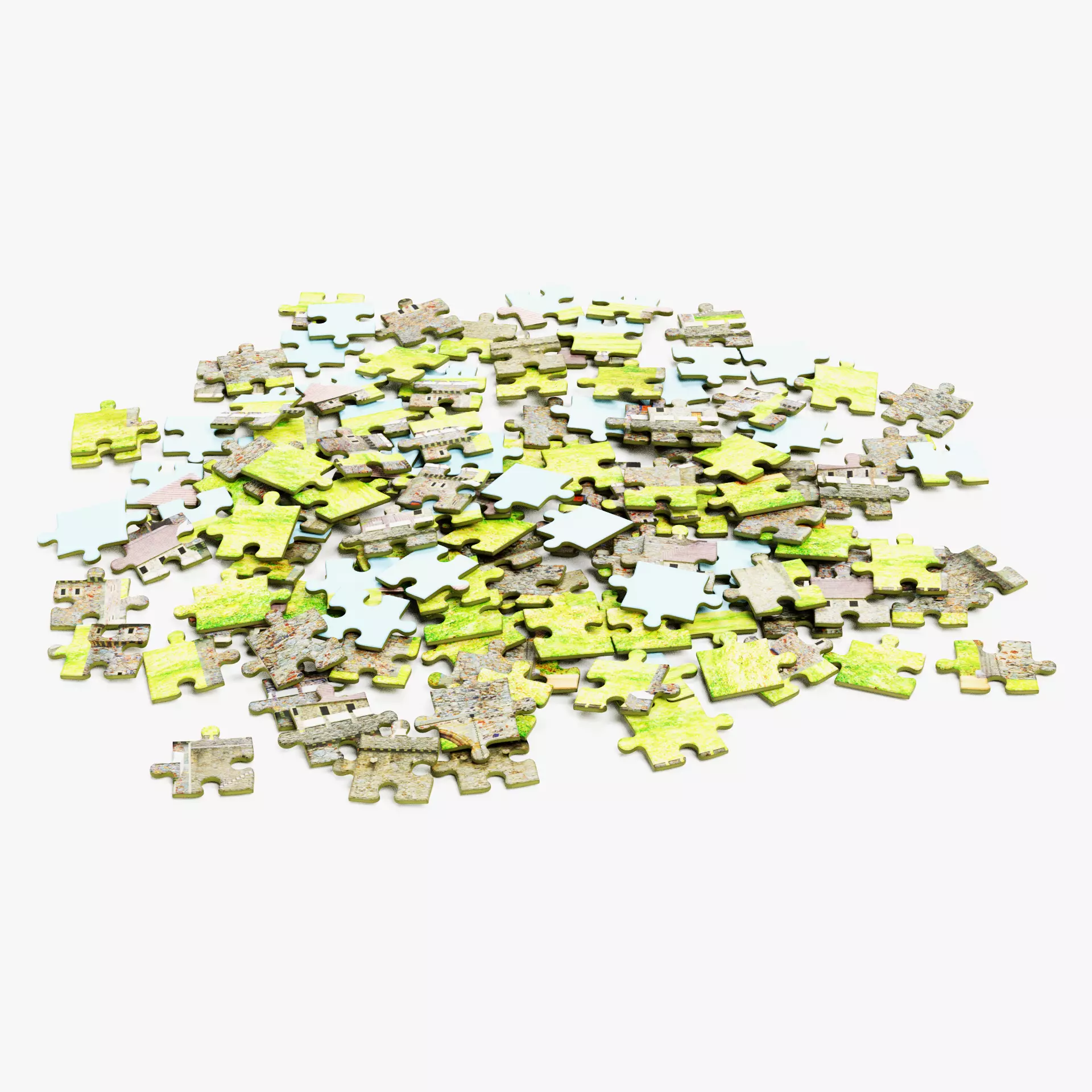 Puzzle V6 - Jigsaw Pieces Pile with Medieval Theme Custom Print 3D model