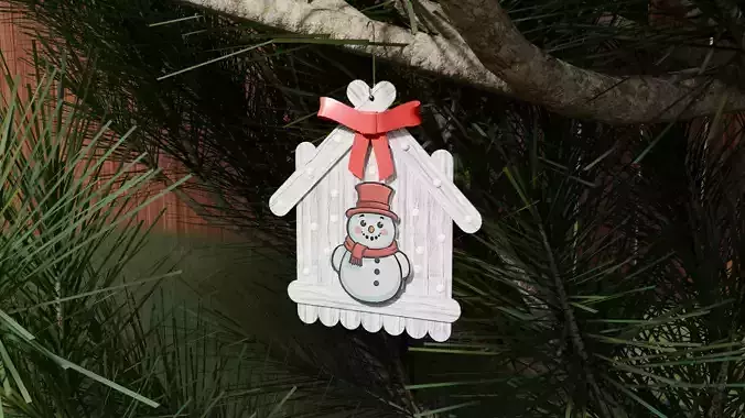 Craft Stick House Snowman Christmas Ornament