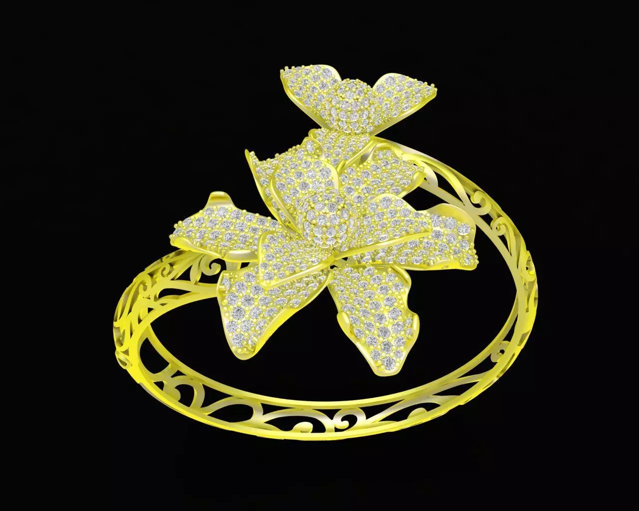 Luxury Floral Diamond Bangle for Women 77a 3D print model