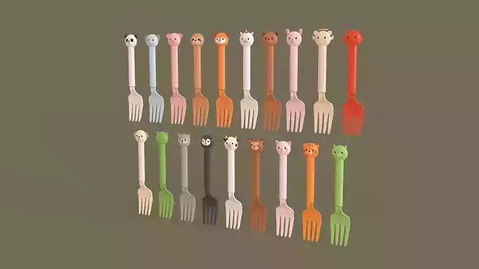 Cartoon Forks Plastic Pack 01 Low-poly 3D model 4