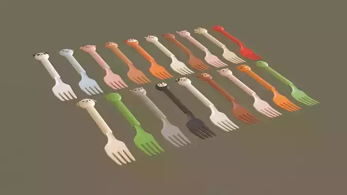 Cartoon Forks Plastic Pack 01 Low-poly 3D model 3