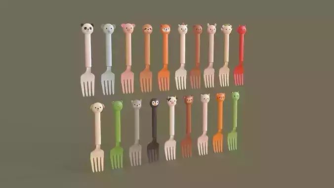 Cartoon Forks Plastic Pack 01 Low-poly 3D model 2