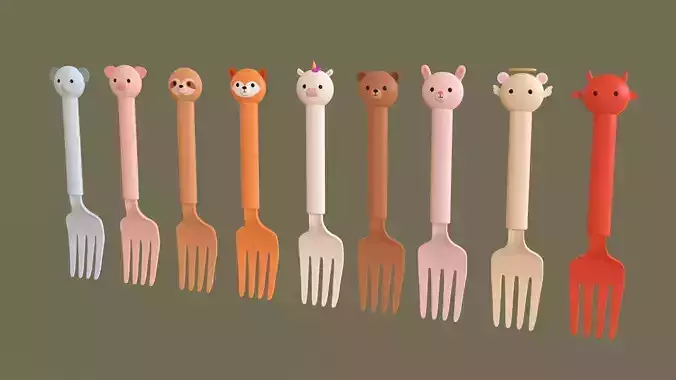 Cartoon Forks Plastic Pack 01 Low-poly 3D model 7