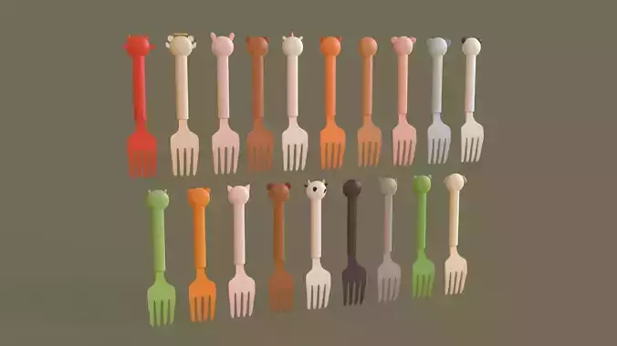 Cartoon Forks Plastic Pack 01 Low-poly 3D model 6