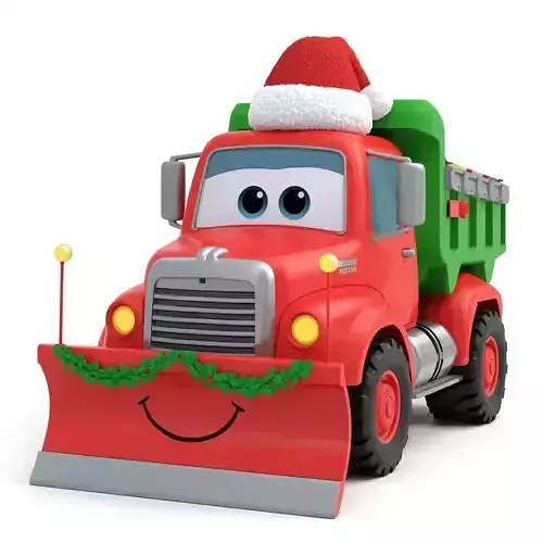 Festive Cartoon Snowplow Truck 3D Model - Santa Little Helper