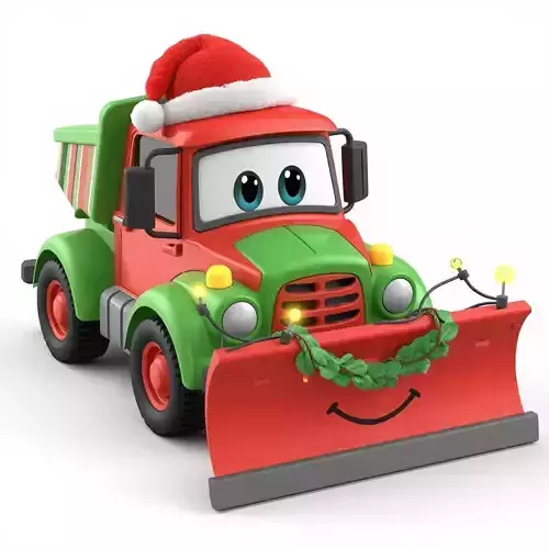 Cartoon Christmas Snowplow Truck 3D Model - Holiday Mascot