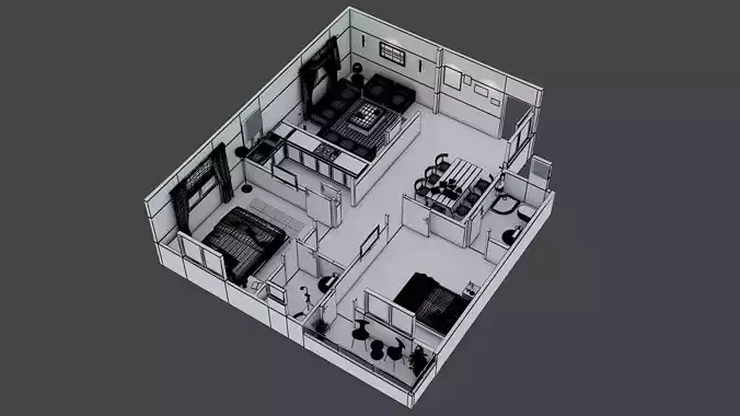 Modern Residential 3D Cut Floor Plan