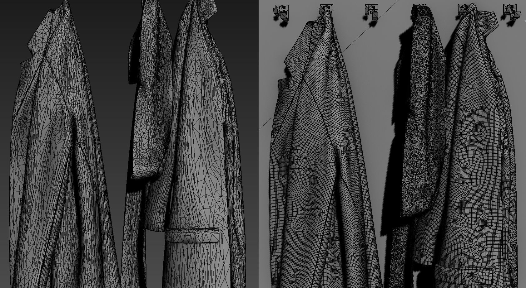 Jackets three coats hanging on wall 3D model_4
