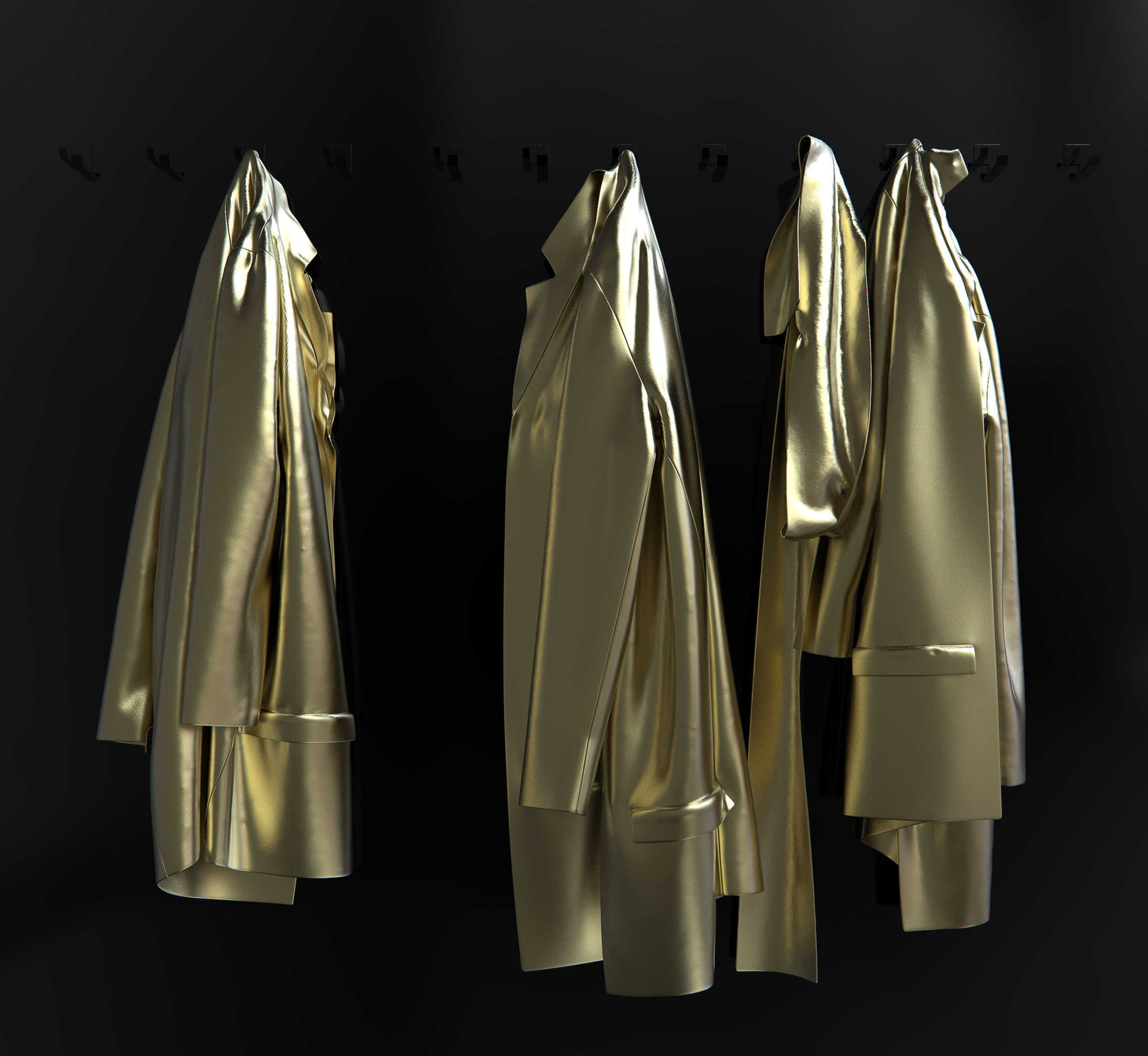 Jackets three coats hanging on wall 3D model_2