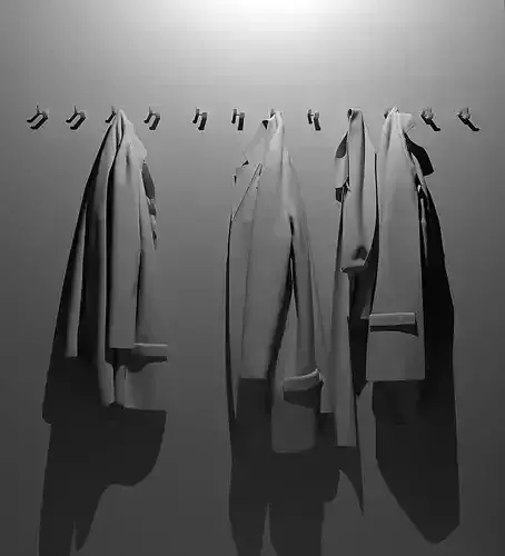 Jackets three coats hanging on wall 3D model